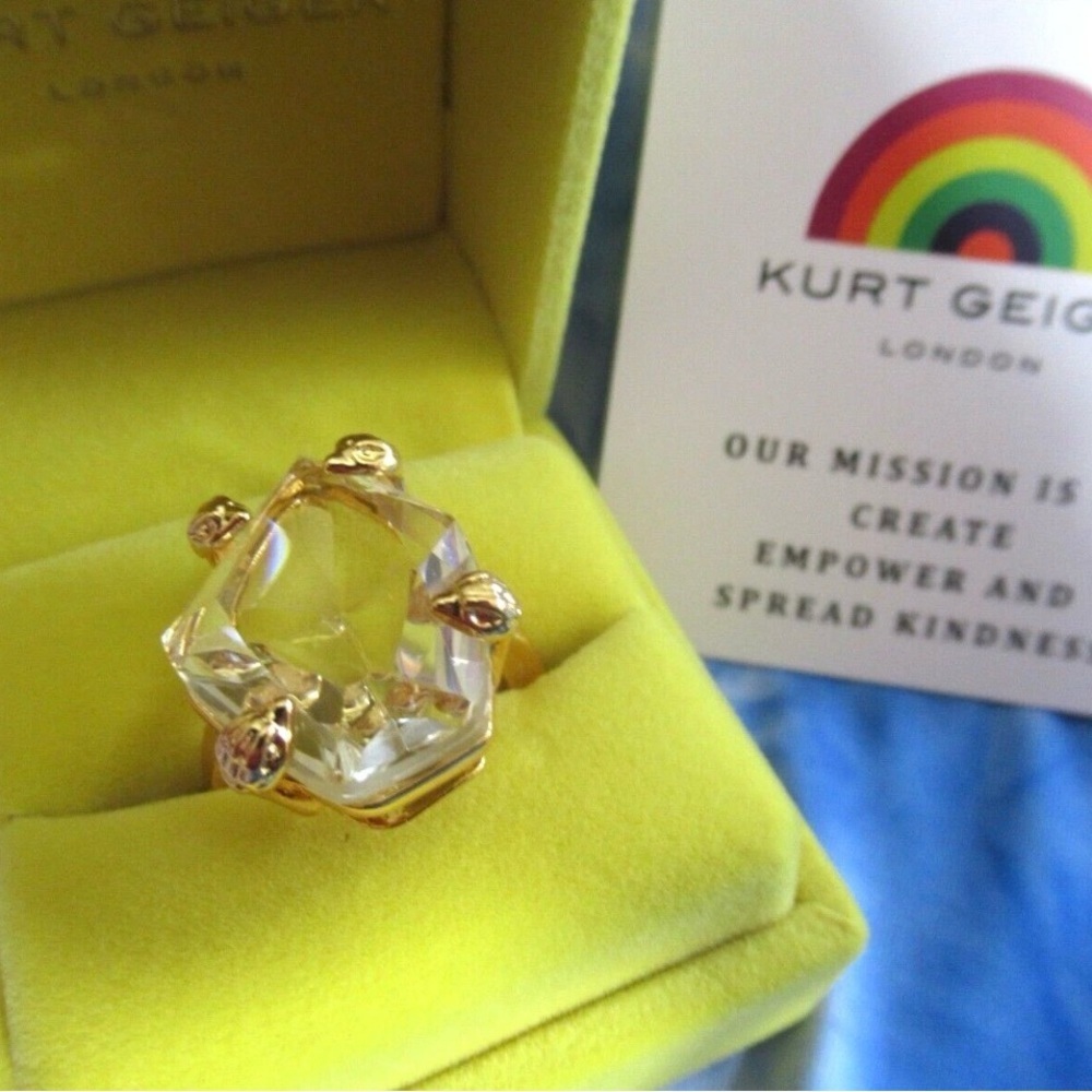 Kurt Geiger London Eagle Stone Clear Asymmetrical Shape Cocktail Ring Size 7 - Picture 8 of 8